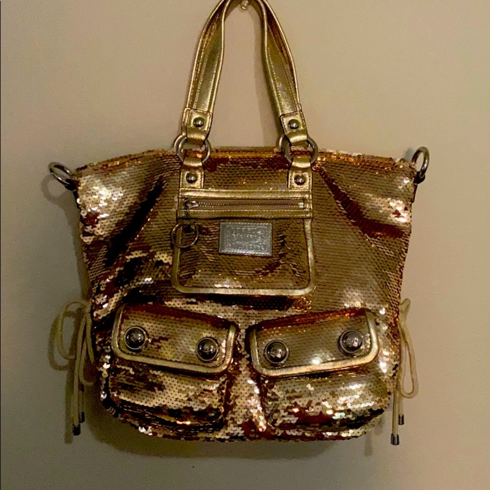 Coach gold poppy sequin collection handbag purse